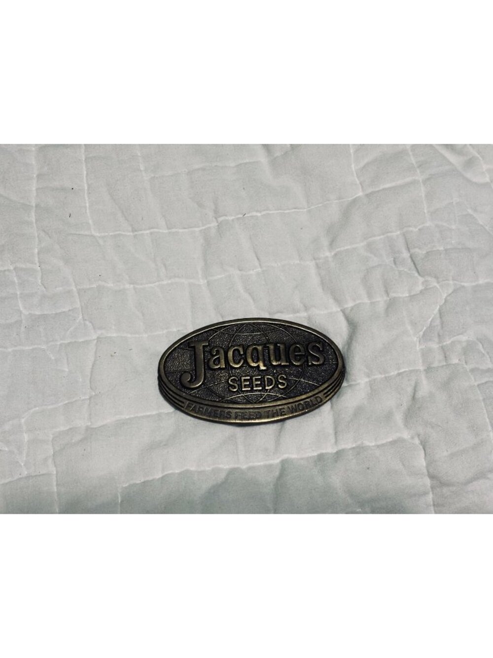 Jacques Seeds Oval Belt Buckle Vintage Brass Farmers Feed The World
